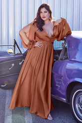 Long Sleeve Satin Danielle Gown, Plus